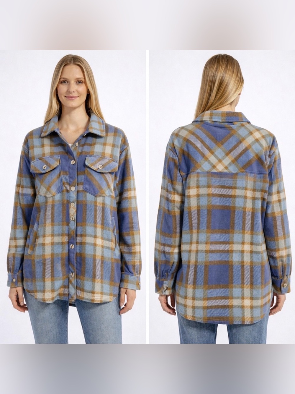 Thread & Supply Fleece Shacket - Blue Plaid